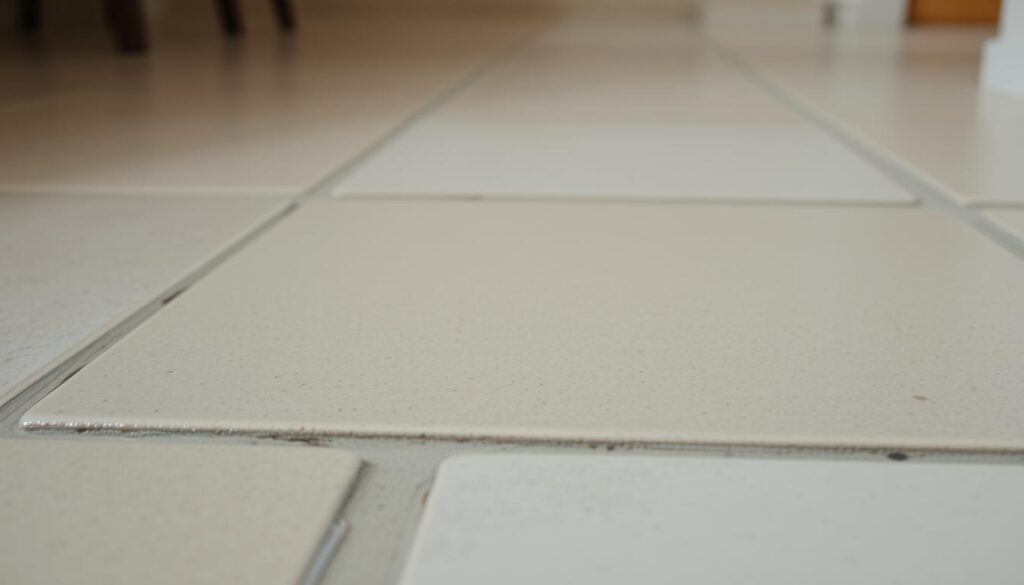A close-up, detailed view of a tiled floor, with the grout between the tiles in focus. The tiles are a neutral, muted color, and the grout is a contrasting shade, perhaps a light gray or beige. The lighting is soft and diffused, creating a warm, inviting atmosphere. The camera angle is slightly elevated, providing a perspective that highlights the texture and pattern of the tiles and grout. The overall scene conveys a sense of craftsmanship and attention to detail, reflecting the care and cost involved in the tiling and grouting process. A close-up, detailed view of a tiled floor, with the grout between the tiles in focus. The tiles are a neutral, muted color, and the grout is a contrasting shade, perhaps a light gray or beige. The lighting is soft and diffused, creating a warm, inviting atmosphere. The camera angle is slightly elevated, providing a perspective that highlights the texture and pattern of the tiles and grout. The overall scene conveys a sense of craftsmanship and attention to detail, reflecting the care and cost involved in the tiling and grouting process.