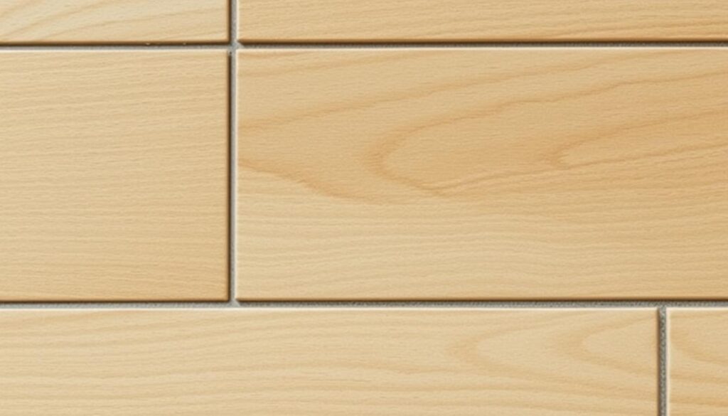 A close-up view of a tile installation, showcasing the thoughtful selection of grout color to complement the warm, natural tones of wood-look ceramic tiles. The grout lines are cleanly applied, with a smooth, uniform texture. Soft, diffused lighting accentuates the interplay of materials, creating a sense of depth and highlighting the tactile quality of the surfaces. The composition emphasizes the importance of carefully considering grout choice to achieve a cohesive and visually appealing result, in line with the article's focus on selecting the right grout for wood-like tiles. A close-up view of a tile installation, showcasing the thoughtful selection of grout color to complement the warm, natural tones of wood-look ceramic tiles. The grout lines are cleanly applied, with a smooth, uniform texture. Soft, diffused lighting accentuates the interplay of materials, creating a sense of depth and highlighting the tactile quality of the surfaces. The composition emphasizes the importance of carefully considering grout choice to achieve a cohesive and visually appealing result, in line with the article's focus on selecting the right grout for wood-like tiles.