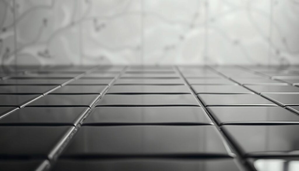 A serene, minimalist composition showcasing the aesthetic beauty of a black tile fugue. In the foreground, a smooth, glossy black tile surface reflects the soft, diffused lighting, creating a mesmerizing, hypnotic pattern. In the middle ground, the subtle texture and grouting of the tiles come into focus, highlighting the intricate, interlocking geometry. The background fades into a softly blurred, neutral-toned wall, allowing the tiles to take center stage. The overall mood is one of tranquility and understated elegance, inviting contemplation of the inherent artistry within this humble, functional material. A serene, minimalist composition showcasing the aesthetic beauty of a black tile fugue. In the foreground, a smooth, glossy black tile surface reflects the soft, diffused lighting, creating a mesmerizing, hypnotic pattern. In the middle ground, the subtle texture and grouting of the tiles come into focus, highlighting the intricate, interlocking geometry. The background fades into a softly blurred, neutral-toned wall, allowing the tiles to take center stage. The overall mood is one of tranquility and understated elegance, inviting contemplation of the inherent artistry within this humble, functional material.