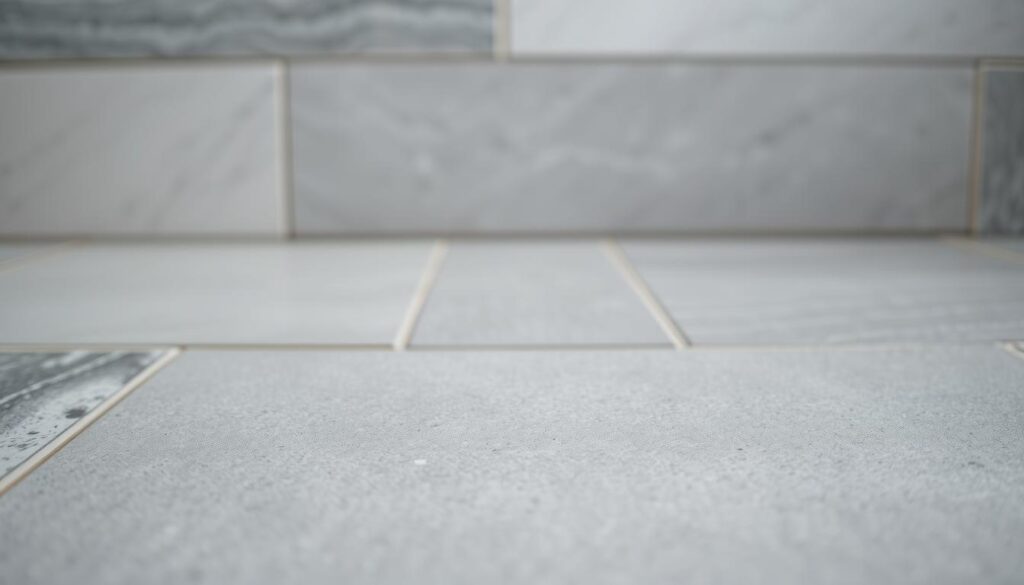 A well-lit close-up shot of a gray tile surface, showcasing a variety of gray tones and textures. In the foreground, a thin, sleek layer of gray grout fills the joints between the tiles, creating a smooth, cohesive appearance. The middle ground features the tiles themselves, each with a slightly different shade or pattern, ranging from light to charcoal gray. The background subtly fades into a soft, neutral tone, allowing the focal point of the tiles and grout to stand out. The lighting is soft and diffused, casting gentle shadows that accentuate the depth and dimension of the materials. The overall composition and lighting create a sophisticated, minimalist aesthetic that would complement the article's subject and section title. A well-lit close-up shot of a gray tile surface, showcasing a variety of gray tones and textures. In the foreground, a thin, sleek layer of gray grout fills the joints between the tiles, creating a smooth, cohesive appearance. The middle ground features the tiles themselves, each with a slightly different shade or pattern, ranging from light to charcoal gray. The background subtly fades into a soft, neutral tone, allowing the focal point of the tiles and grout to stand out. The lighting is soft and diffused, casting gentle shadows that accentuate the depth and dimension of the materials. The overall composition and lighting create a sophisticated, minimalist aesthetic that would complement the article's subject and section title.
