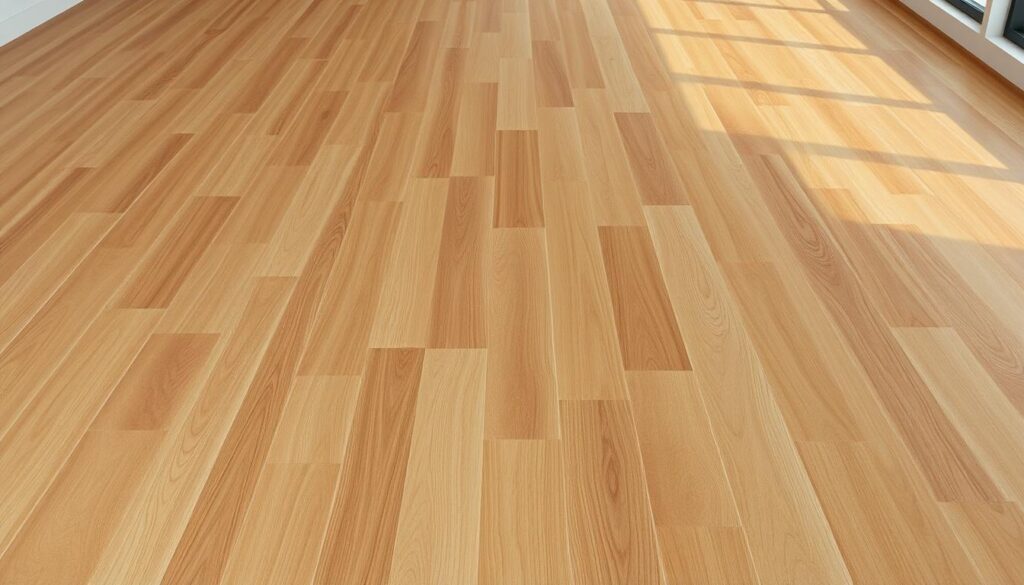 A well-lit, expansive hardwood floor with the realistic appearance of wood panels, but crafted from durable, low-maintenance ceramic tiles. The tiles are arranged in a seamless, uniform pattern, capturing the warm, natural aesthetic of wood while offering the superior strength and longevity of ceramic. Subtle variations in the graining and texture of the tiles create a sense of depth and authenticity, blending harmoniously with the minimalist, contemporary room setting. Soft, directional lighting from overhead fixtures casts gentle shadows, accentuating the realistic wood-like details. The end result is a visually striking, yet practical flooring solution that effortlessly bridges the gap between the beauty of wood and the practicality of ceramic. A well-lit, expansive hardwood floor with the realistic appearance of wood panels, but crafted from durable, low-maintenance ceramic tiles. The tiles are arranged in a seamless, uniform pattern, capturing the warm, natural aesthetic of wood while offering the superior strength and longevity of ceramic. Subtle variations in the graining and texture of the tiles create a sense of depth and authenticity, blending harmoniously with the minimalist, contemporary room setting. Soft, directional lighting from overhead fixtures casts gentle shadows, accentuating the realistic wood-like details. The end result is a visually striking, yet practical flooring solution that effortlessly bridges the gap between the beauty of wood and the practicality of ceramic.