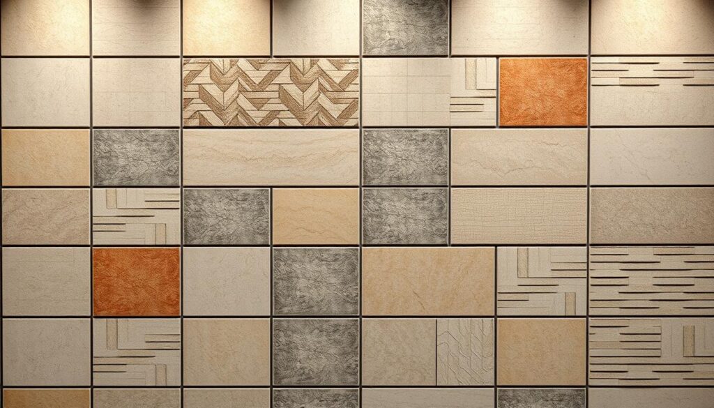 A well-lit, high-angle view of a tiled wall surface, showcasing various patterns and layouts of ceramic tiles. The tiles are arranged in a visually appealing and organized manner, highlighting different techniques such as herringbone, basketweave, and straight stack patterns. The tiles are of neutral colors, ranging from warm beiges to cool grays, with occasional pops of accent colors. The wall is evenly lit, creating a clean and professional appearance, and the camera angle allows for a comprehensive view of the tile layout options. The overall mood is one of precision, attention to detail, and a comprehensive visual guide to tile installation techniques. A well-lit, high-angle view of a tiled wall surface, showcasing various patterns and layouts of ceramic tiles. The tiles are arranged in a visually appealing and organized manner, highlighting different techniques such as herringbone, basketweave, and straight stack patterns. The tiles are of neutral colors, ranging from warm beiges to cool grays, with occasional pops of accent colors. The wall is evenly lit, creating a clean and professional appearance, and the camera angle allows for a comprehensive view of the tile layout options. The overall mood is one of precision, attention to detail, and a comprehensive visual guide to tile installation techniques.