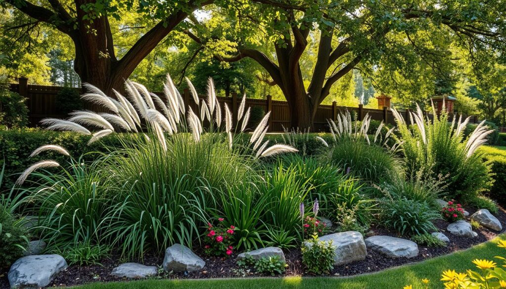 A well-manicured garden with a discreetly hidden septic tank in the foreground, partially obscured by lush greenery and decorative foliage. A mix of tall, swaying ornamental grasses, low-growing flowering plants, and strategically placed boulders create a natural, seamless camouflage. Dappled sunlight filters through the canopy of mature trees, casting a warm, inviting glow over the scene. The overall composition blends the functional necessity of the septic tank with an aesthetically pleasing, harmonious landscape design. A sense of tranquility and organic integration pervades the image, showcasing an effective and visually appealing solution for concealing a septic system in a residential garden setting. A well-manicured garden with a discreetly hidden septic tank in the foreground, partially obscured by lush greenery and decorative foliage. A mix of tall, swaying ornamental grasses, low-growing flowering plants, and strategically placed boulders create a natural, seamless camouflage. Dappled sunlight filters through the canopy of mature trees, casting a warm, inviting glow over the scene. The overall composition blends the functional necessity of the septic tank with an aesthetically pleasing, harmonious landscape design. A sense of tranquility and organic integration pervades the image, showcasing an effective and visually appealing solution for concealing a septic system in a residential garden setting.