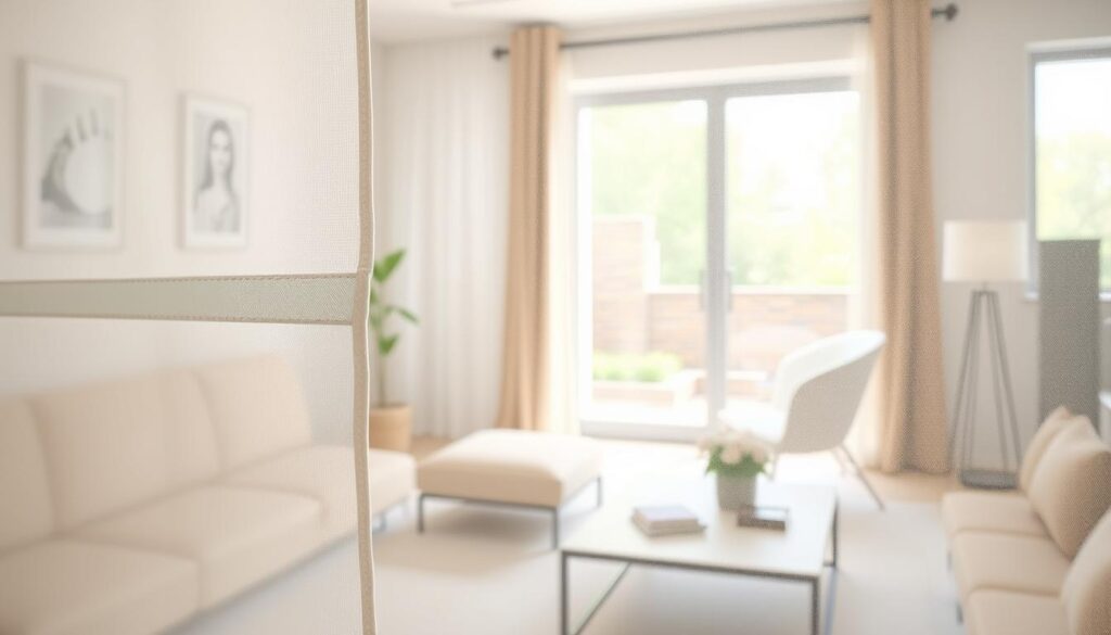 A well-lit living room showcasing the advantages of roll-up mosquito nets with velcro attachment. In the foreground, a close-up of a velcro strip on an elegant mosquito net, displaying its texture and ease of use. The middle ground features a clean window with the net effectively blocking insects while allowing natural light to fill the space. In the background, a pleasant garden view can be seen, emphasizing the outdoor connection. Soft, diffused lighting highlights the net's functionality and aesthetic appeal. The overall atmosphere is modern and inviting, enhancing the idea of a comfortable living environment free from pests. The scene should evoke a feeling of tranquility and practicality. A well-lit living room showcasing the advantages of roll-up mosquito nets with velcro attachment. In the foreground, a close-up of a velcro strip on an elegant mosquito net, displaying its texture and ease of use. The middle ground features a clean window with the net effectively blocking insects while allowing natural light to fill the space. In the background, a pleasant garden view can be seen, emphasizing the outdoor connection. Soft, diffused lighting highlights the net's functionality and aesthetic appeal. The overall atmosphere is modern and inviting, enhancing the idea of a comfortable living environment free from pests. The scene should evoke a feeling of tranquility and practicality.